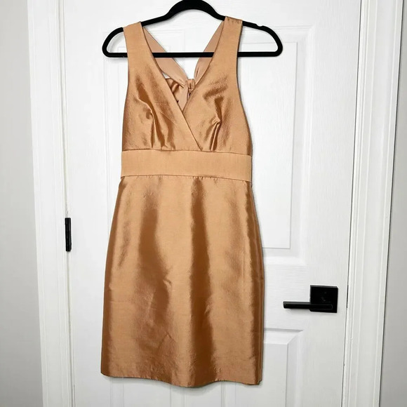 J. CREW Size 0 Wool Silk Copper Colored Bow Back Cocktail Dress Wedding Guest - Picture 2 of 5